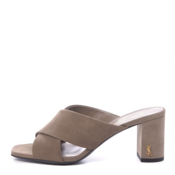 SAINT LAURENT Suede LouLou 70 Mules in Taupe - Picture 2 of 11